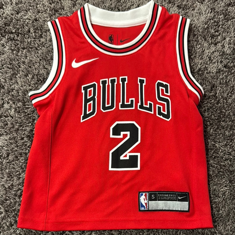 Nike Red and White Bulls Basketball Jersey